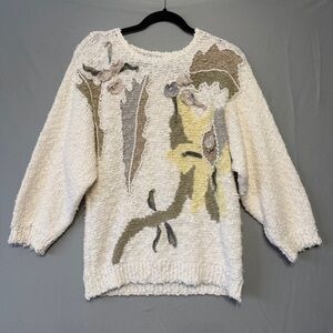 Vtg Alexis Womens Floral Chunky Knit Sweater Large Pearls Grannycore Cottagecore
